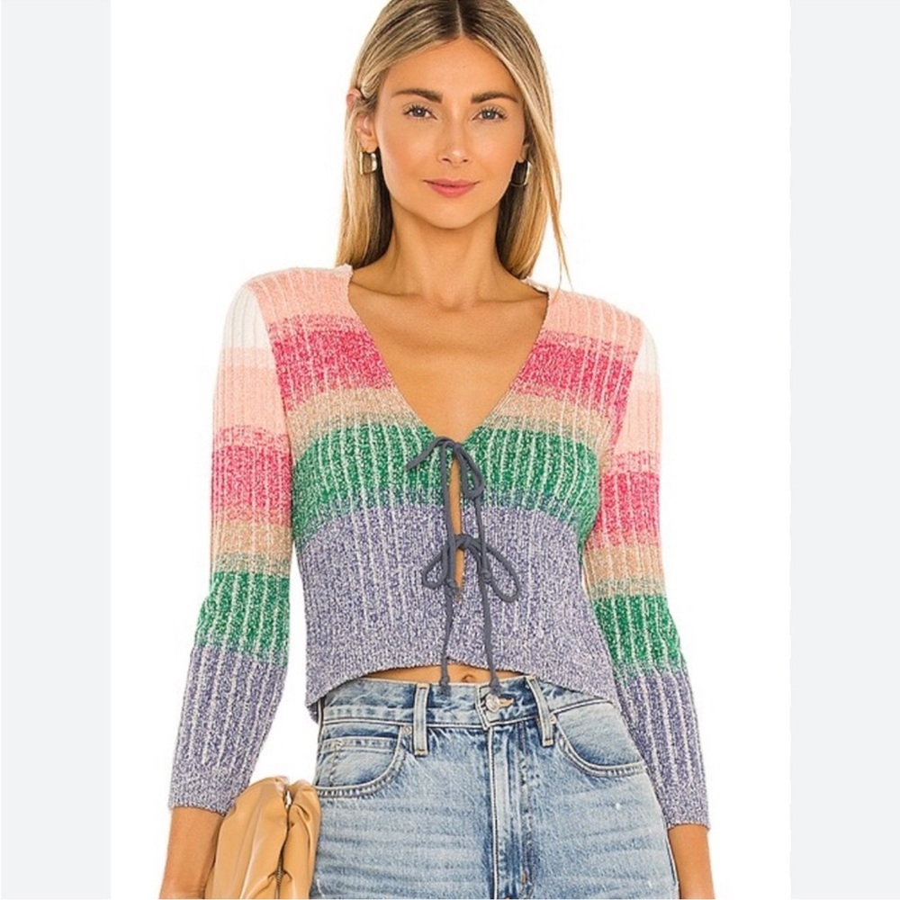 Free People Trouble Maker Cardi Rainbow Sweater Fairy Cardigan Front Tie